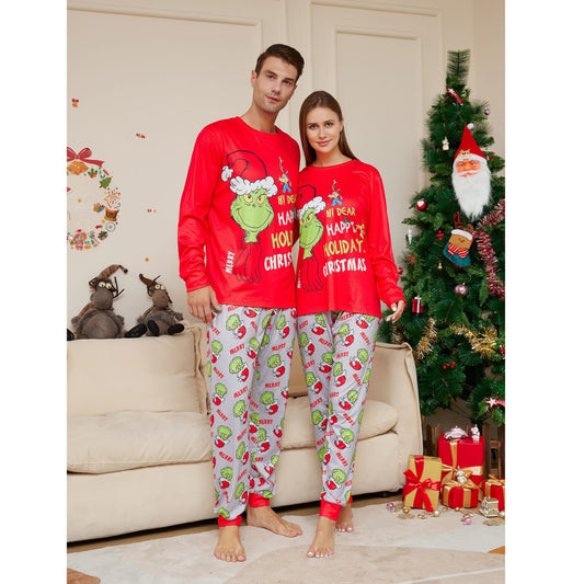 Happy Holiday Grinch Christmas Matching Couple Pajamas 90Y-151