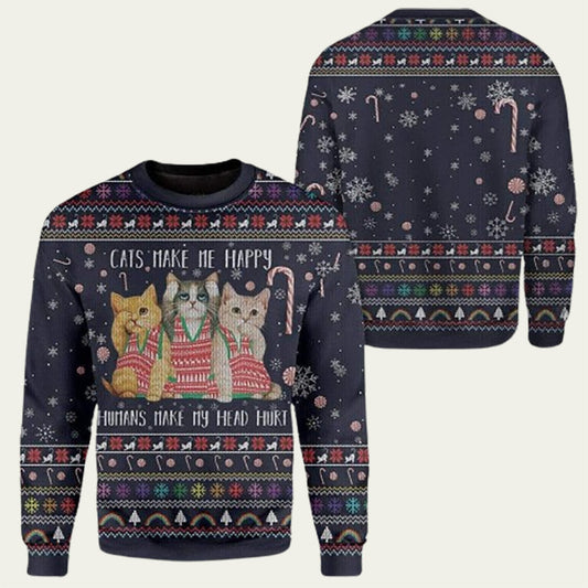 Cat Make Me Happy Ugly Christmas Sweater