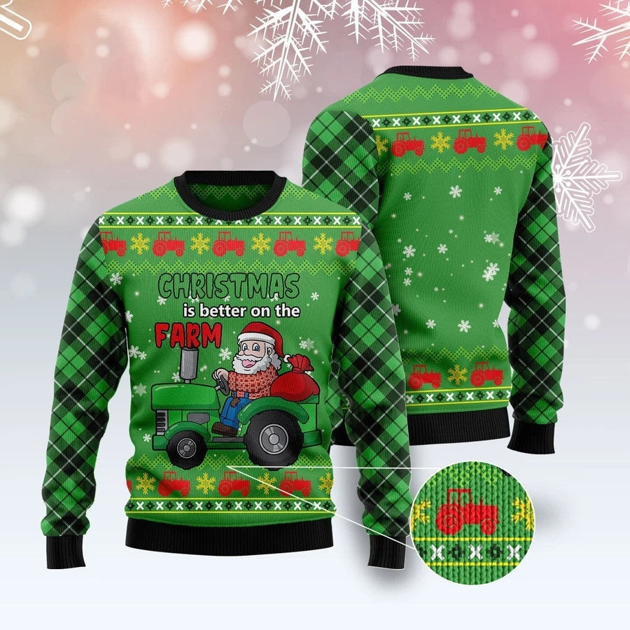 Christmas Better On The Farm Tractor Santa Ugly Sweater