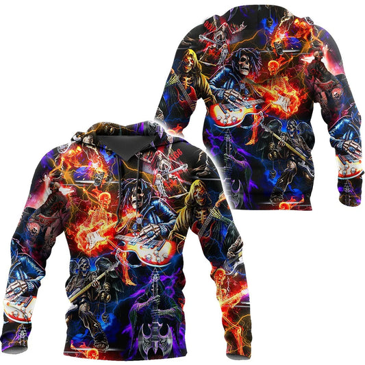 Colorfull Electric Guitar Rock Skull Hoodie