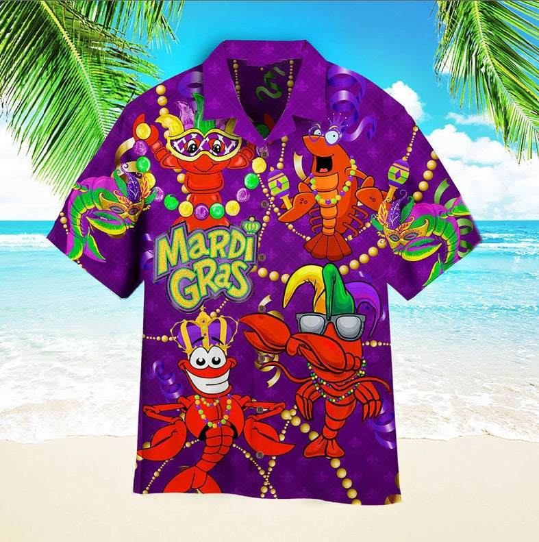 Crawfish Mardi Gras Hawaiian Shirt
