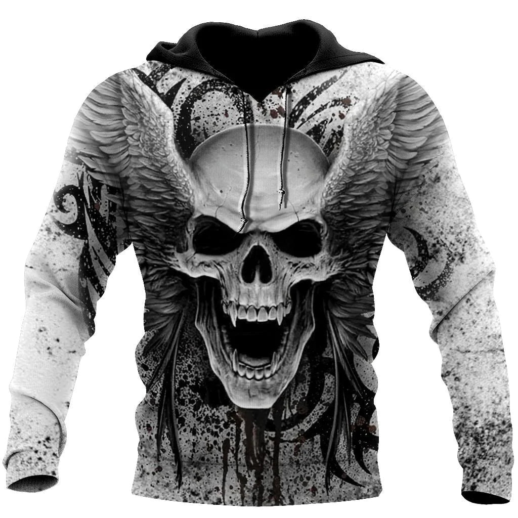 Crazy Skull With Angel Wing Hoodie