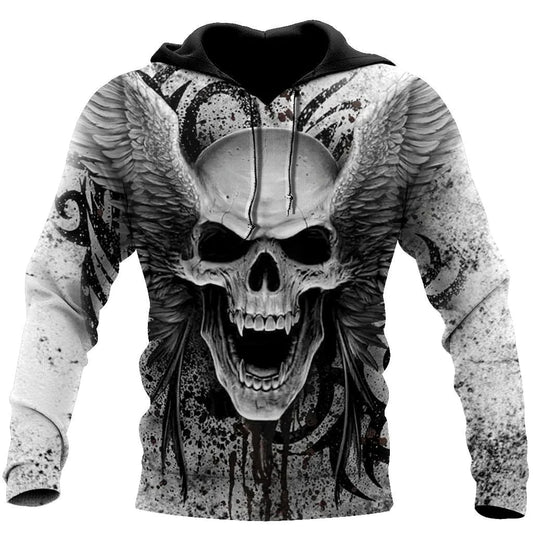 Crazy Skull With Angel Wing Hoodie