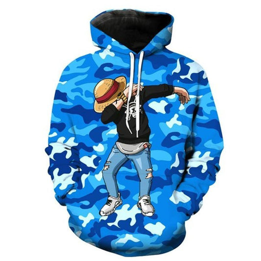 Dabbing Monkey D Luffy One Piece Blue Camouflage Hoodie