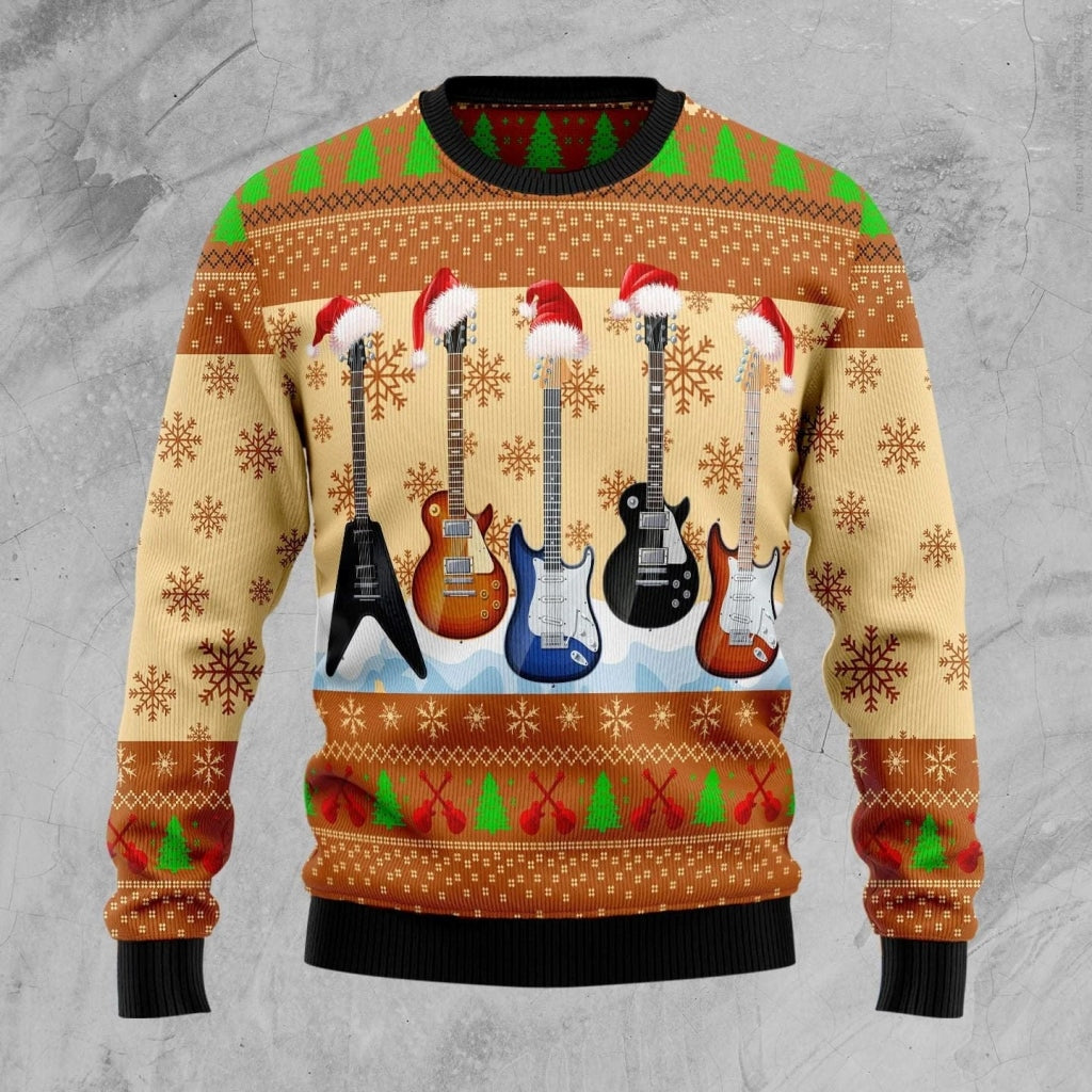 Different Types Of Guitar Santa Hat Ugly Christmas Sweater