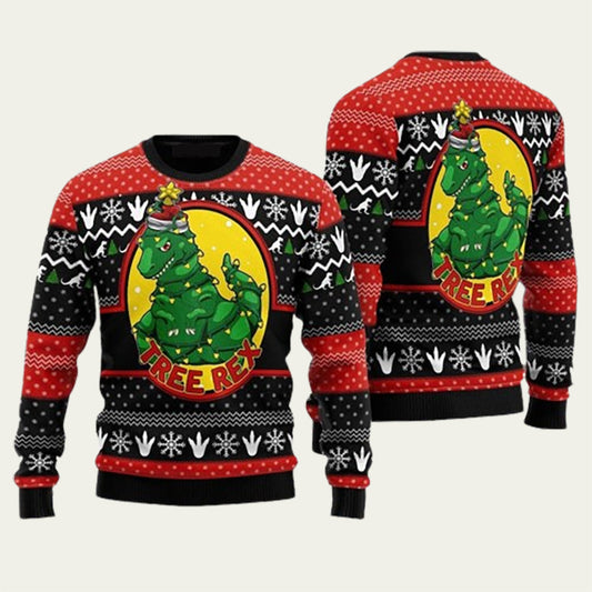 Dinosaur Tree Rex Ugly Christmas Sweater