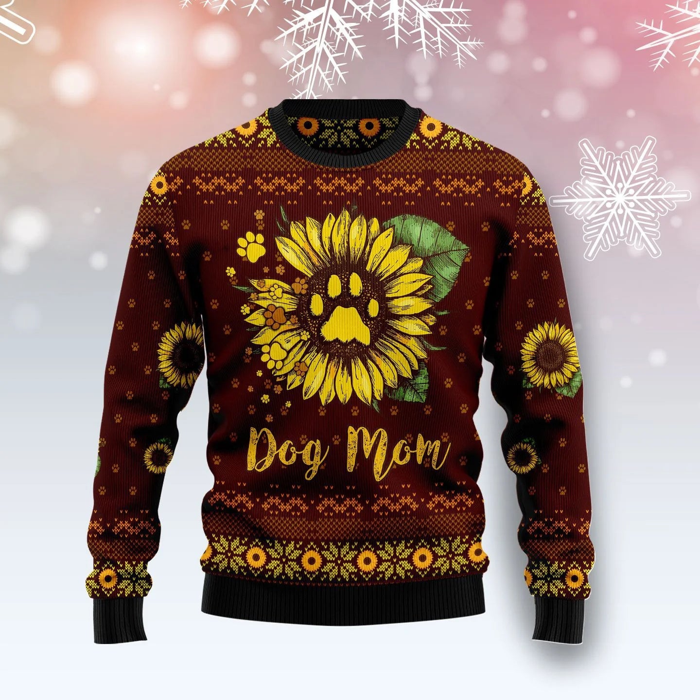 Dog Mom Dow Paw Sunflower Ugly Xmas Sweater