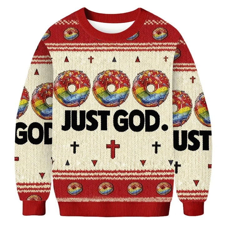 Donut Just God Christmas Ugly Sweater