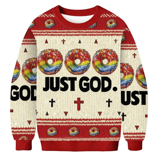 Donut Just God Christmas Ugly Sweater