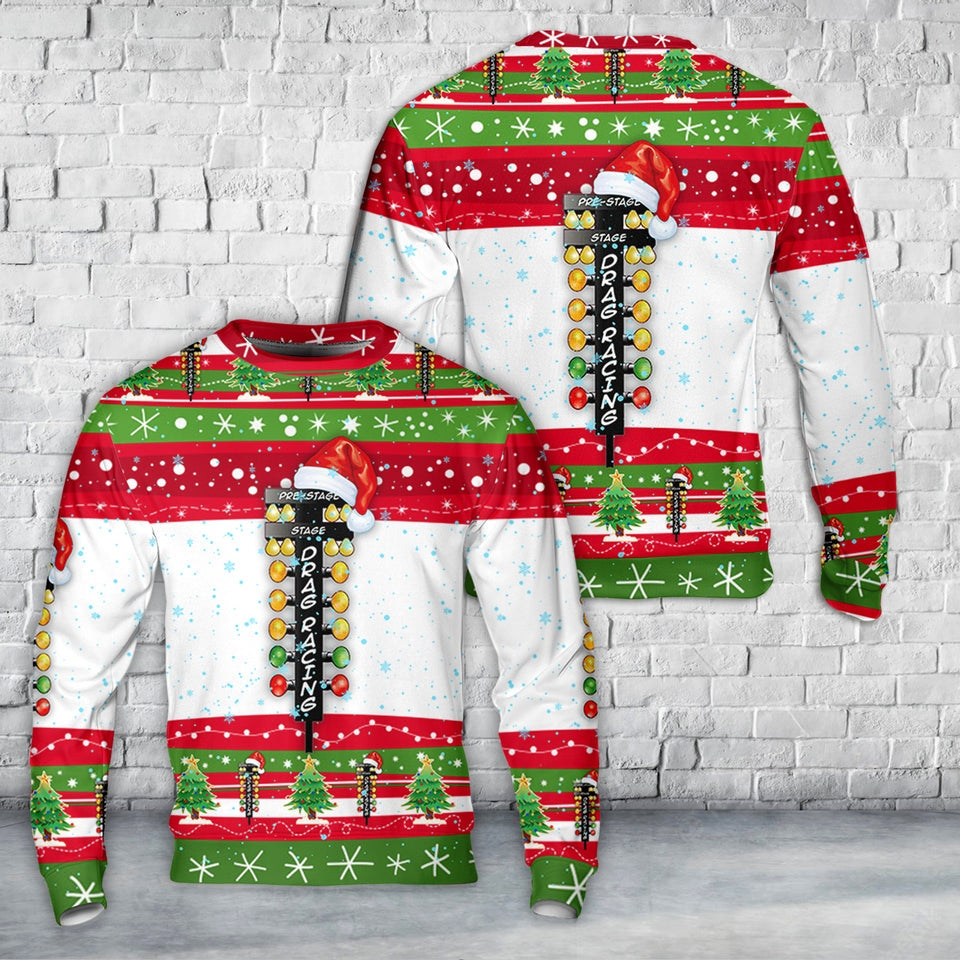 Drag Racing Christmas Tree Ugly Sweater