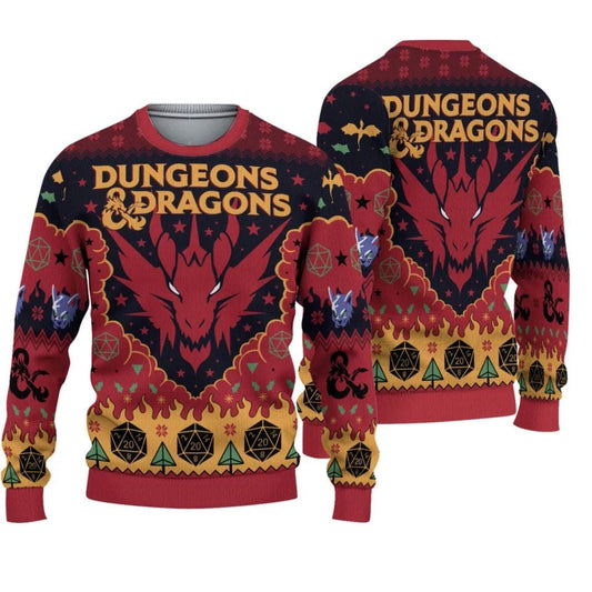 Dungeons Dragons Seven Dice Ugly Christmas Sweater