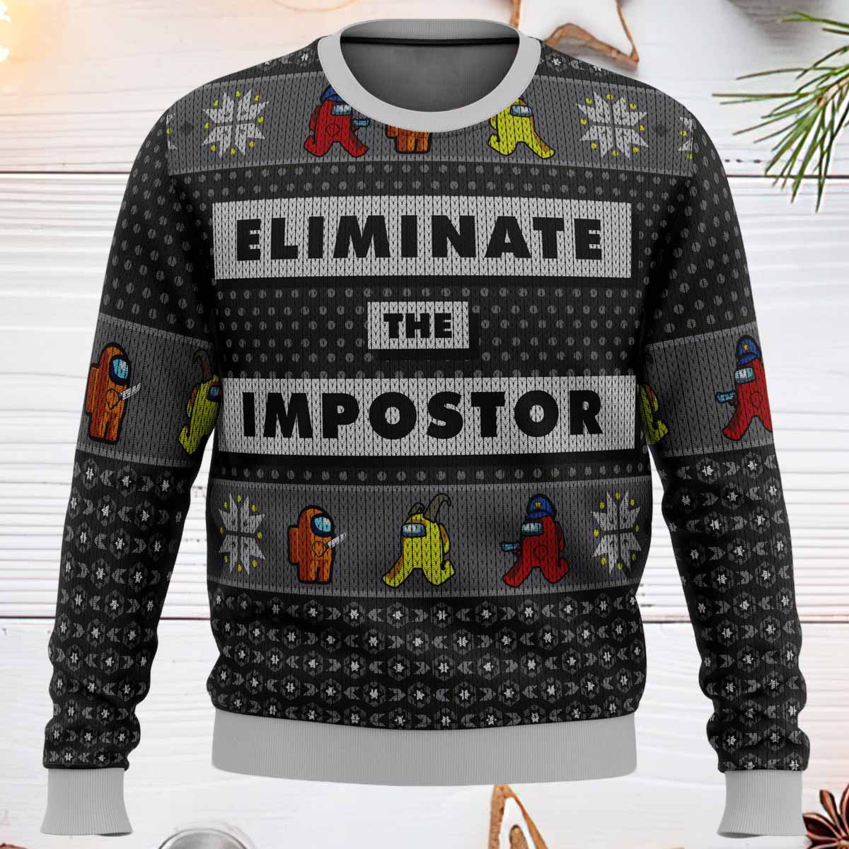 Eliminate The Impostor Among Us Ugly Christmas Sweater