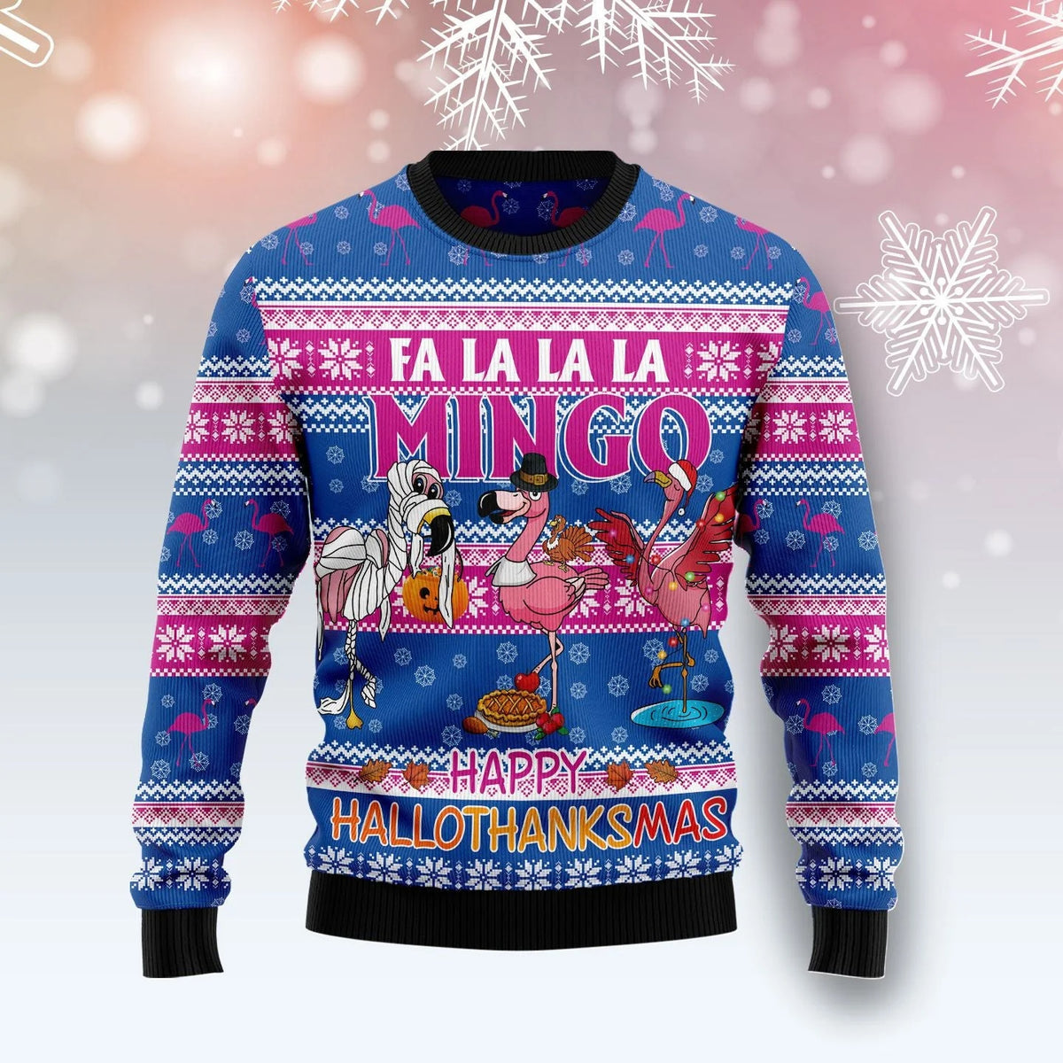 Fa La La La Mingo Happy HalloThanksMas Flamingo Ugly Christmas Sweater