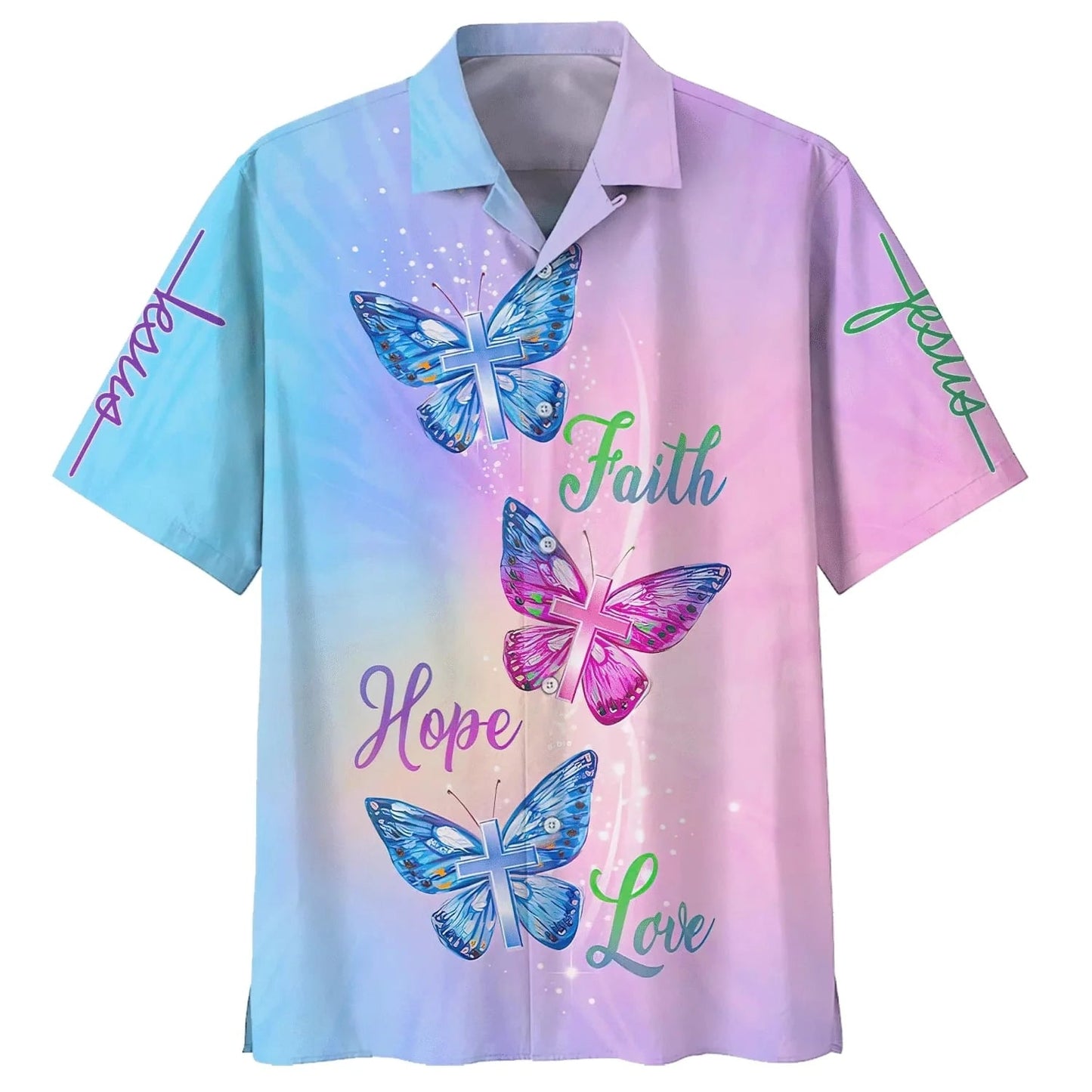 Faith Hope Love Butterfly Jesus Cross Hawaiian Shirt