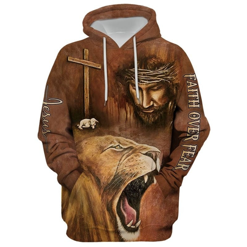 Faith Over Fear Lion And God Jesus Hoodie