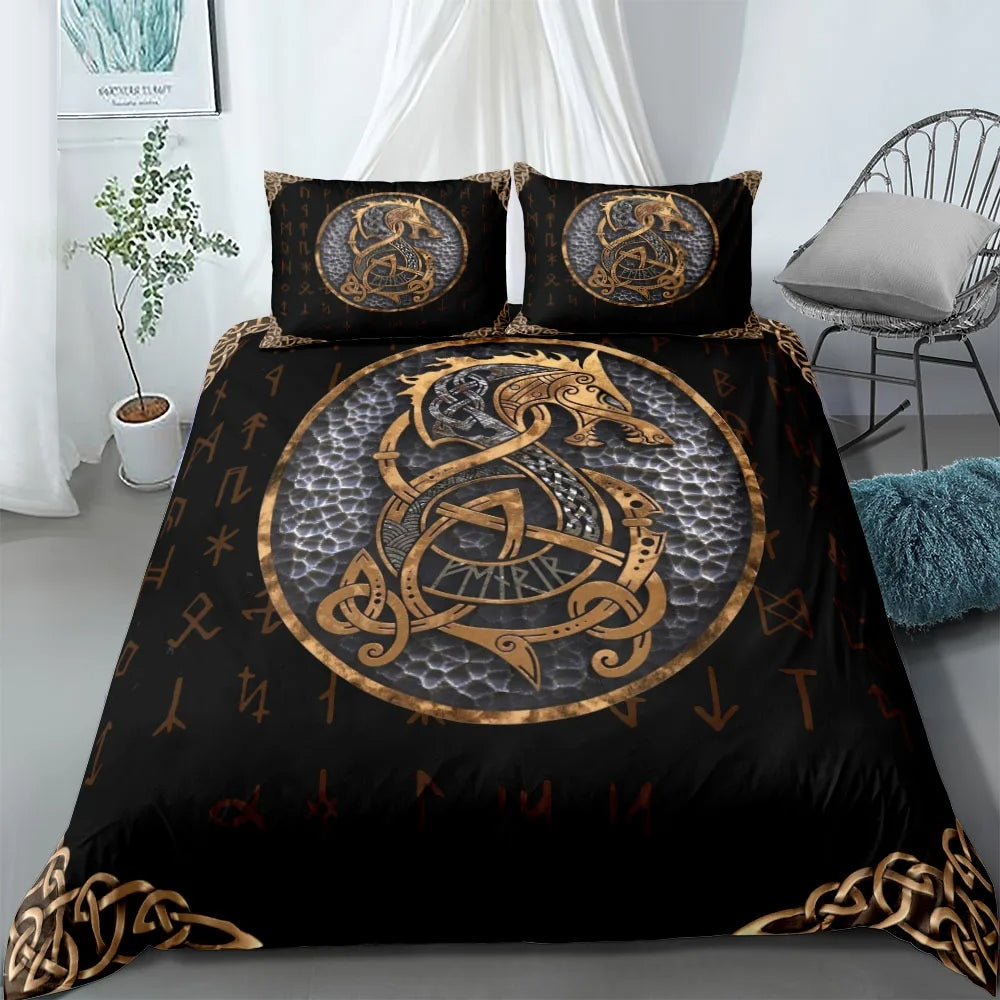 Fenrir Dragon Norse Viking Bedding Set