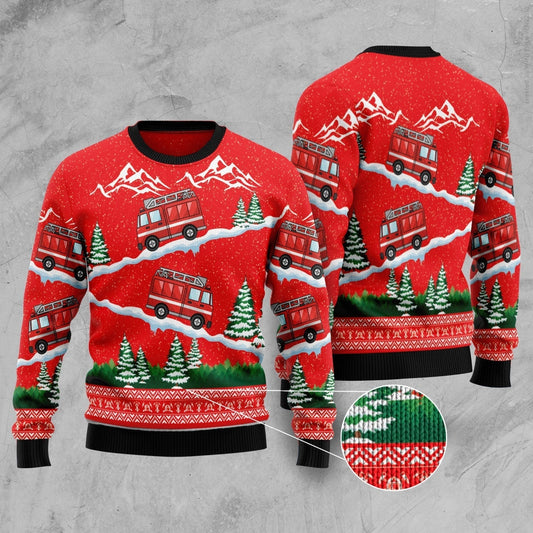 Firefighter Red Fire Truck Christmas Ugly Sweater