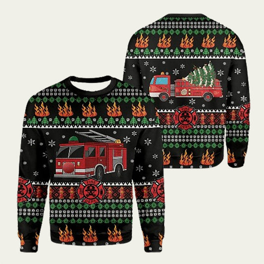 Firefighter Truck Ugly Christmas Sweater