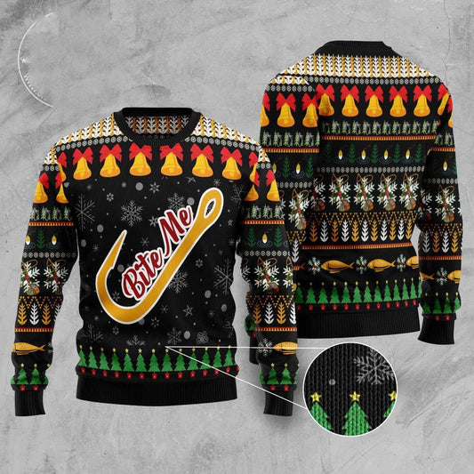 Fishing Hook Bite Me Ugly Christmas Sweater
