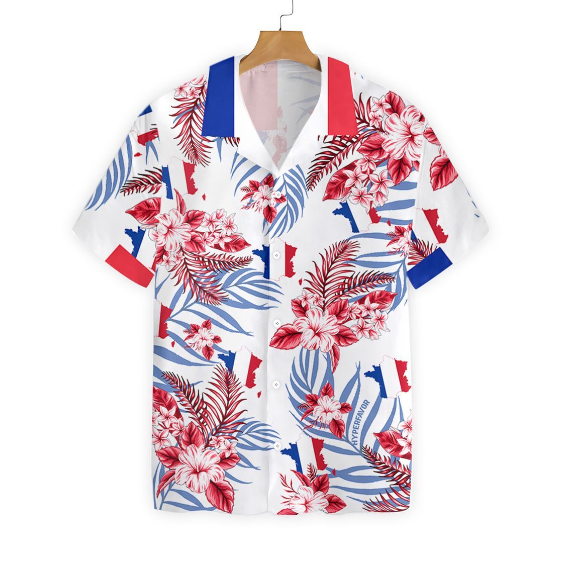 France Flag Map Hibicus Hawaiian Shirt