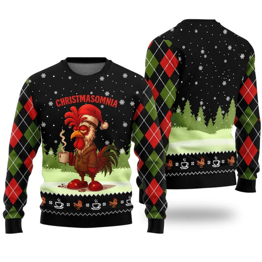 Funny Chicken Christmasomnia Ugly Christmas Sweater
