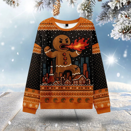 Funny Fire Breathing Gingerbread Ugly Christmas Sweater