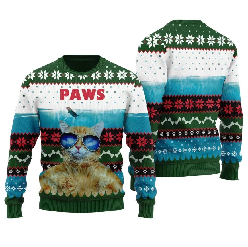 Funny Paws Cat Ugly Christmas Sweater