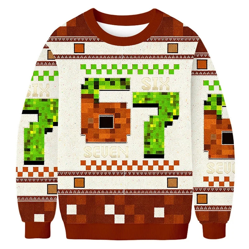 Funny Six Seven Meme Pixel Block Christmas Ugly Sweater