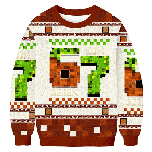 Funny Six Seven Meme Pixel Block Christmas Ugly Sweater