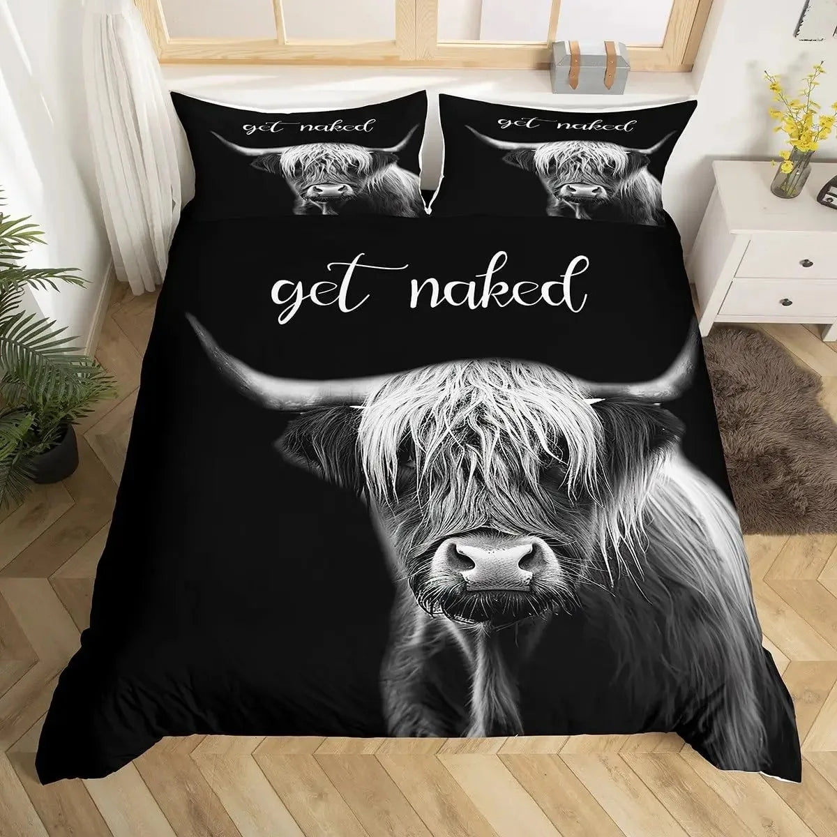 Get Naked Highland Cattle Cow Bedding Set