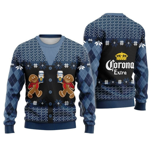 Gingerbread Cheer Corona Extra Beer Christmas Ugly Sweater