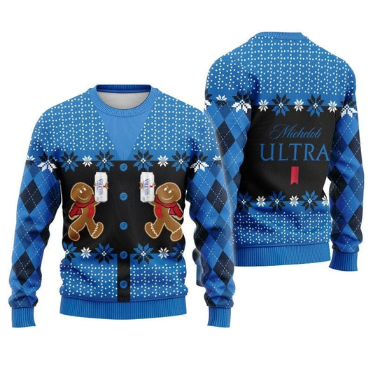 Gingerbread Cheer Michelob Ultra Beer Christmas Ugly Sweater