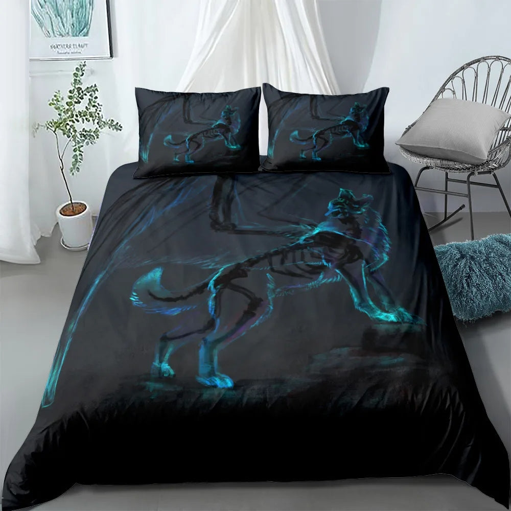 Glowing Skeletal Wolf Viking Bedding Set
