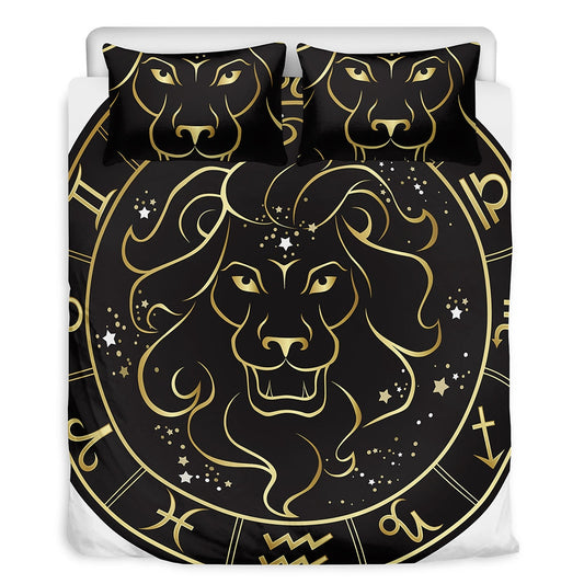 Gold Black Leo Sign Lion Bedding Set