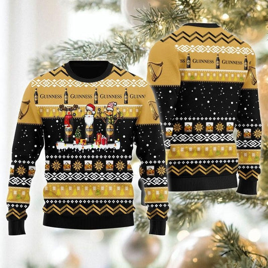 Guinness Beer Santa Reindeer Snowflake Ugly Sweater