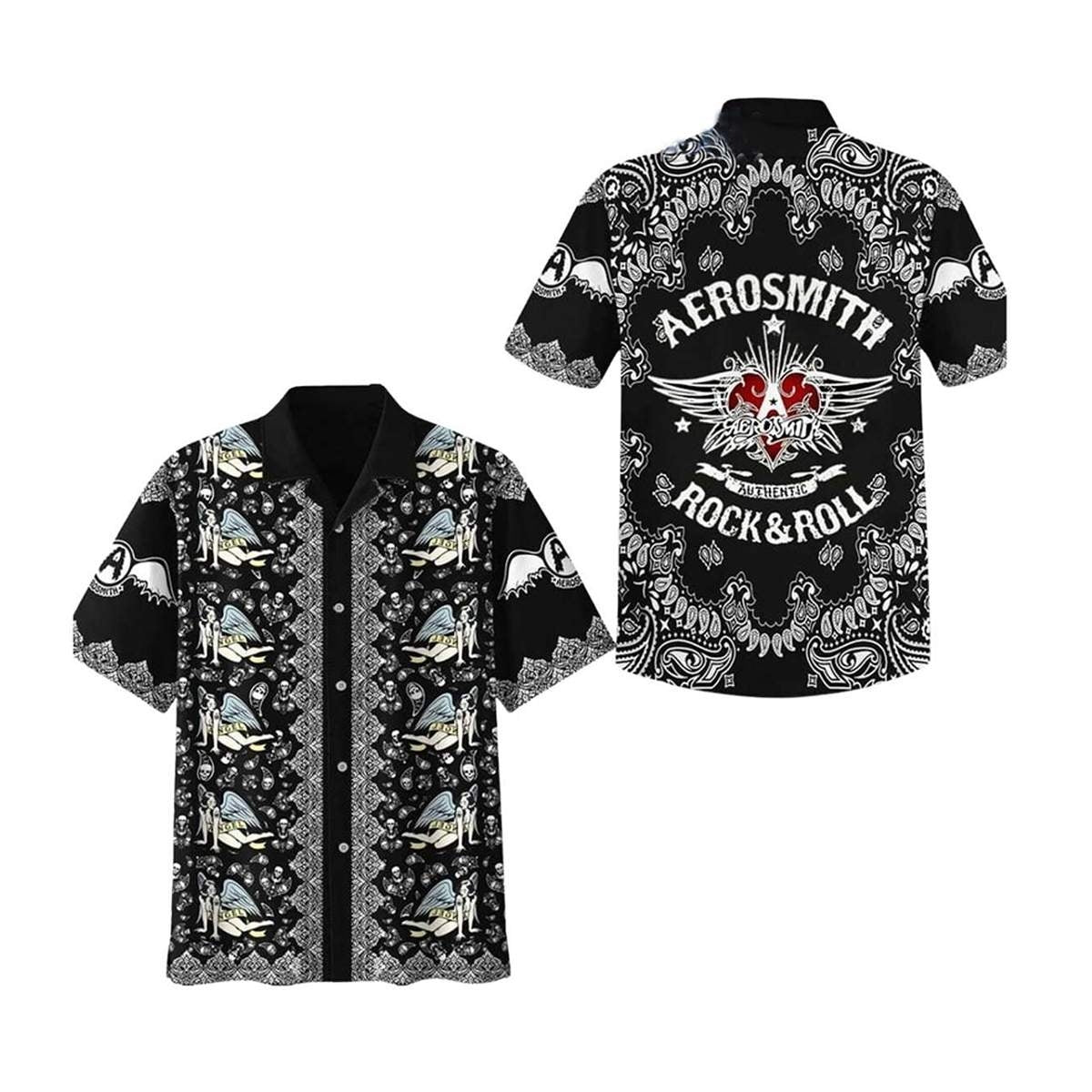 Black Authentic Rock And Roll Aerosmith Hawaiian Shirt