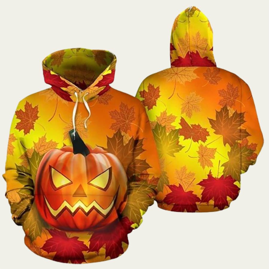Halloween Pumpkin Maple Leaf Hoodie