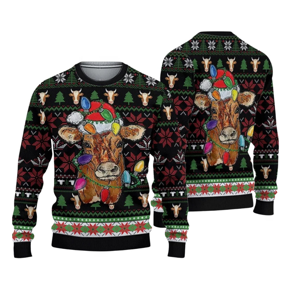 Highland Cow Xmas Light Ugly Sweater