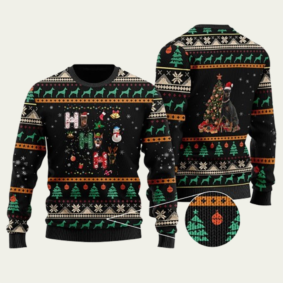 Ho Ho Ho Doberman Ugly Christmas Sweater
