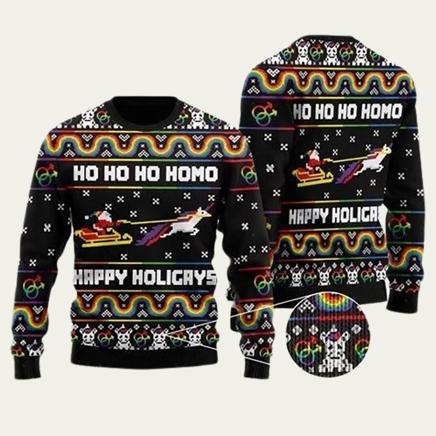 Ho Ho Ho Homo Happy Holigays LGBT Ugly Christmas Sweater