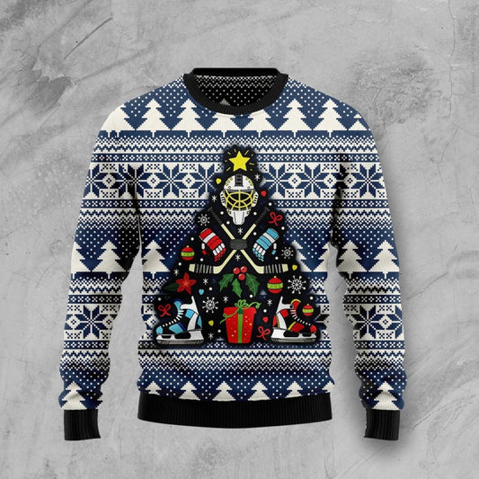 Hockey Player Christmas Tree Ugly Christmas Sweater