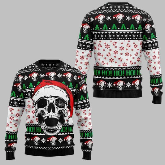 Hohoho Skeleton Skull Ugly Christmas Sweater
