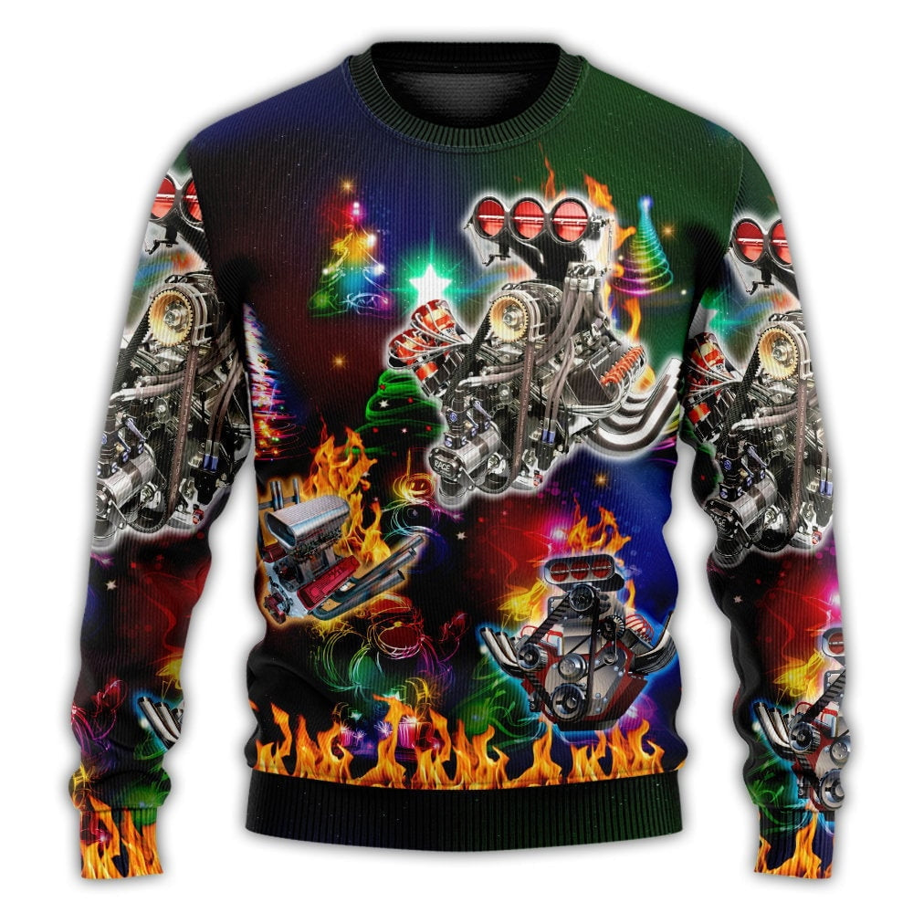 Hot Rod Christmas Tree Fire Ugly Sweater