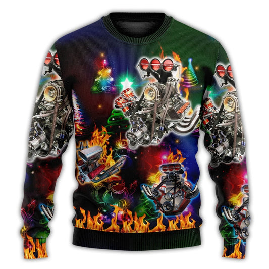 Hot Rod Christmas Tree Fire Ugly Sweater