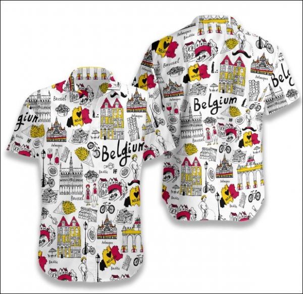 I Love Belgium Flag Doodle Hawaiian Shirt