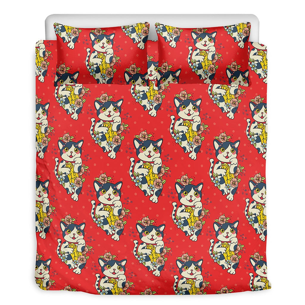 Japanese Cat Maneki Neko Pattern Bedding Set