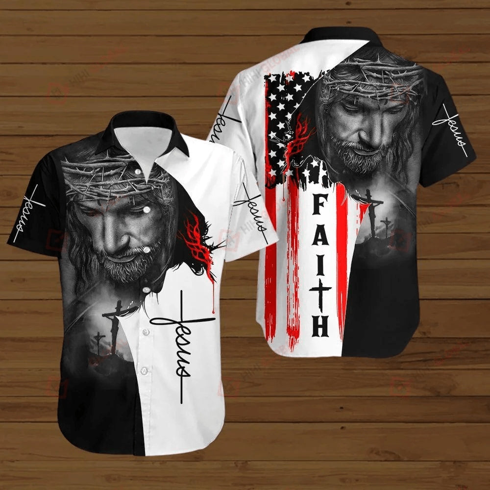 Jesus Face Faith American Flag Hawaiian Shirt