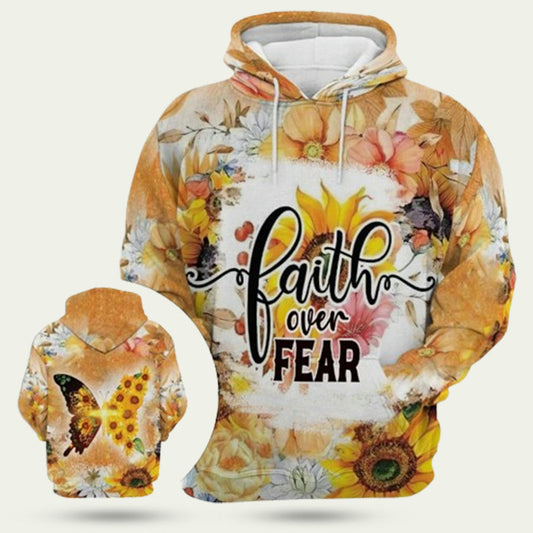 Jesus Faith Over Fear Butterfly Sunflower God Hoodie