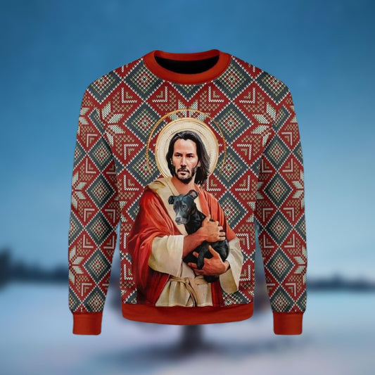 John Wick and Dog Christmas Ugly Sweater