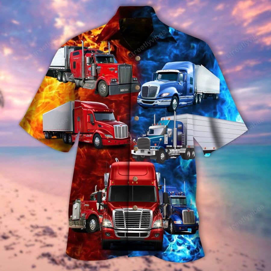 Keep On Trucking Fire Ice Truck Driver Hawaiian Shirt